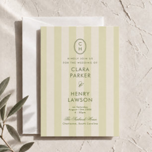 Convite de Casamento com Monograma Listrado Verde 