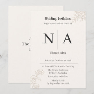 Convite de Casamento com Monograma Minimalista