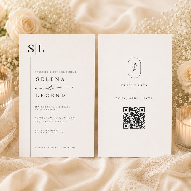Convite de Casamento com Monograma Minimalista com (Criador carregado)