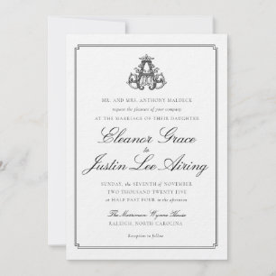 Convite de Casamento com Monograma Preto "A"