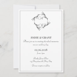 Convite de Casamento com Monograma Preto Elegante