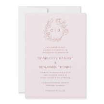 Convite de Casamento com Monograma Rosa