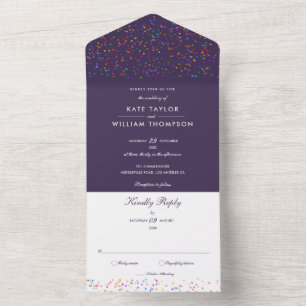 Convite de Casamento com Monograma Roxo e Confetes