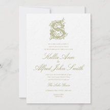 Convite de Casamento com Monograma "S" em Verde Ol