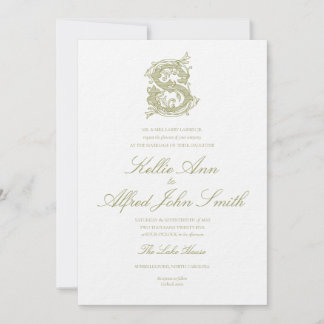 Convite de Casamento com Monograma "S" em Verde Ol