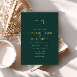 Convite de Casamento com Monograma Verde Esmeralda