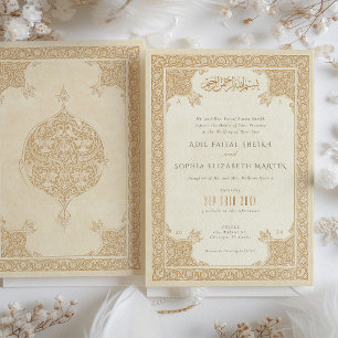 Convite de Casamento com Motivo de Renda Islâmico