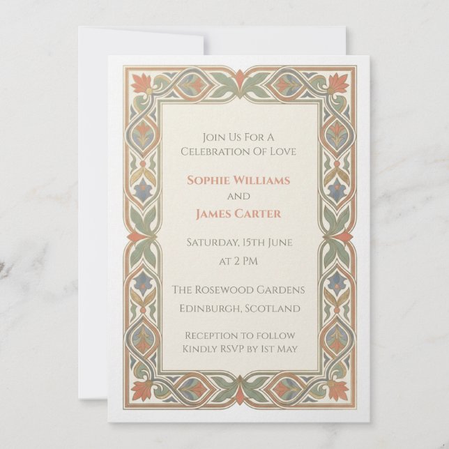 Convite de Casamento com Nó Celta Pastel (Frente)
