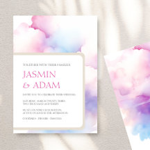 Convite de Casamento com Nuvens Aquareladas Rosa e