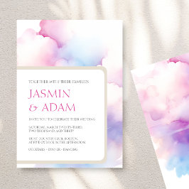 Convite de Casamento com Nuvens Aquareladas Rosa e
