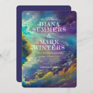 Convite de casamento com nuvens roxas fabulosas