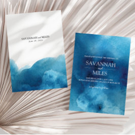 Convite de Casamento com Onda do Oceano Azul em Aq