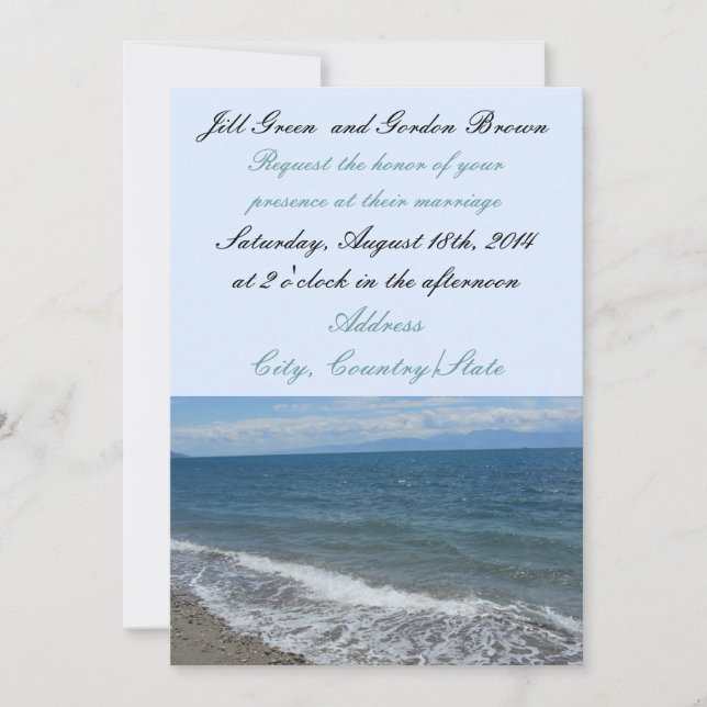 Convite de Casamento com Ondas da Praia e Oceano (Frente)