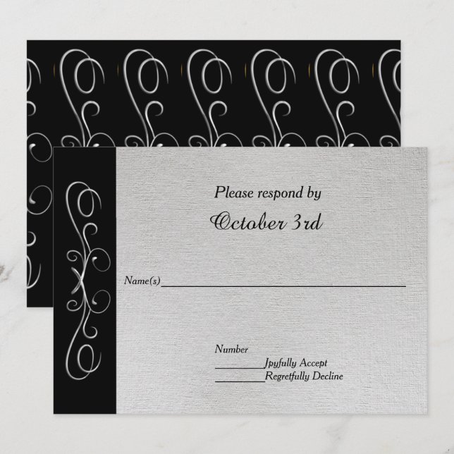 Convite de Casamento com Ondas de Prata Elegantes  (Frente/Verso)