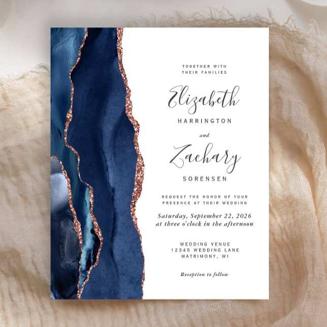 Convite de Casamento com Orçamento Azul Navy e Ága (Criador carregado)
