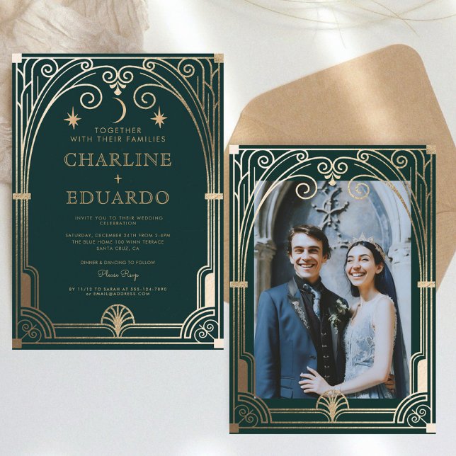 Convite de Casamento com Ornamento de Hera Verde F (Criador carregado)