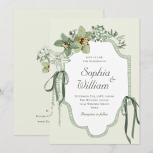 Convite de Casamento com Orquídeas Verde Sálvia Pi