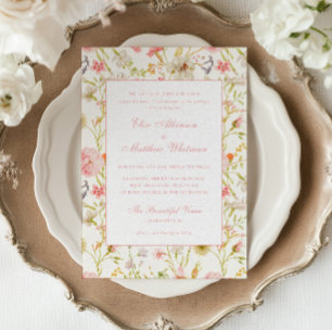 Convite de Casamento com Padrão Floral Vintage