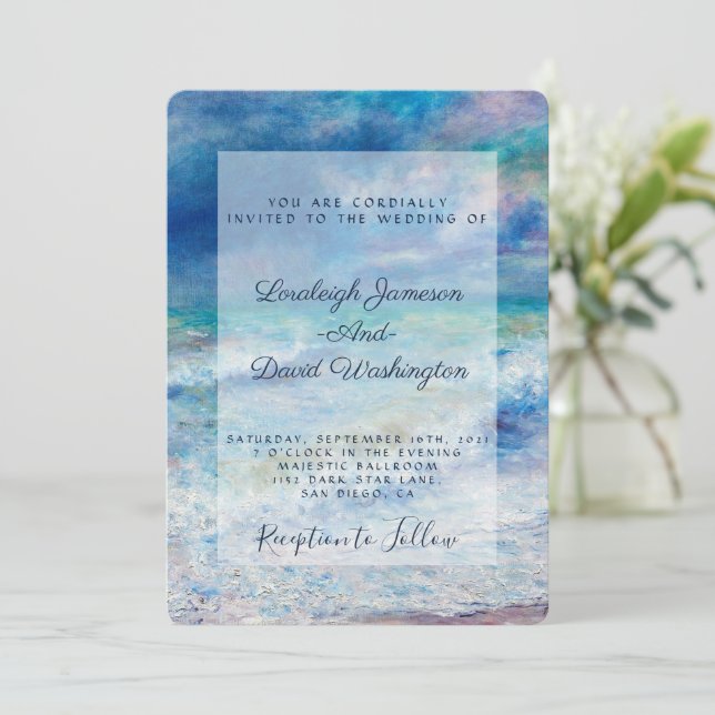 Convite de casamento com paisagem marinha (Em pé/Frente)