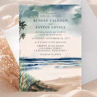 Convite de Casamento com Palmeira e Grama de Praia