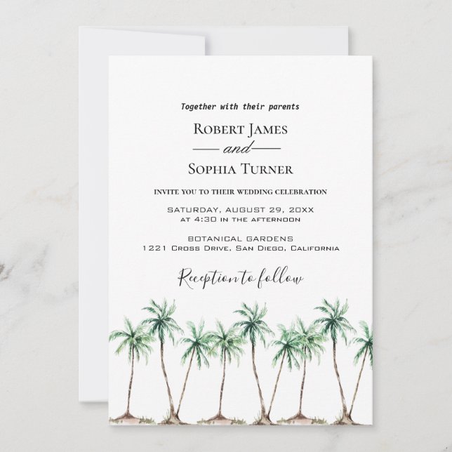 Convite de Casamento com Palmeira em Aquarela Mode (Frente)