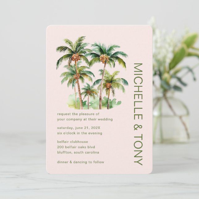 Convite de Casamento com Palmeira Tropical (Em pé/Frente)