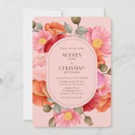 Convite de Casamento com Papoula em Aquarela Rosa