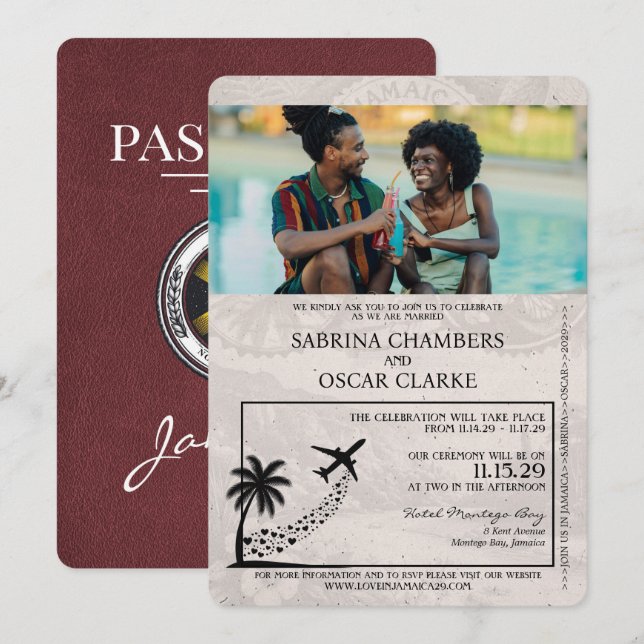 Convite de casamento com passaporte da Jamaica em  (Frente/Verso)