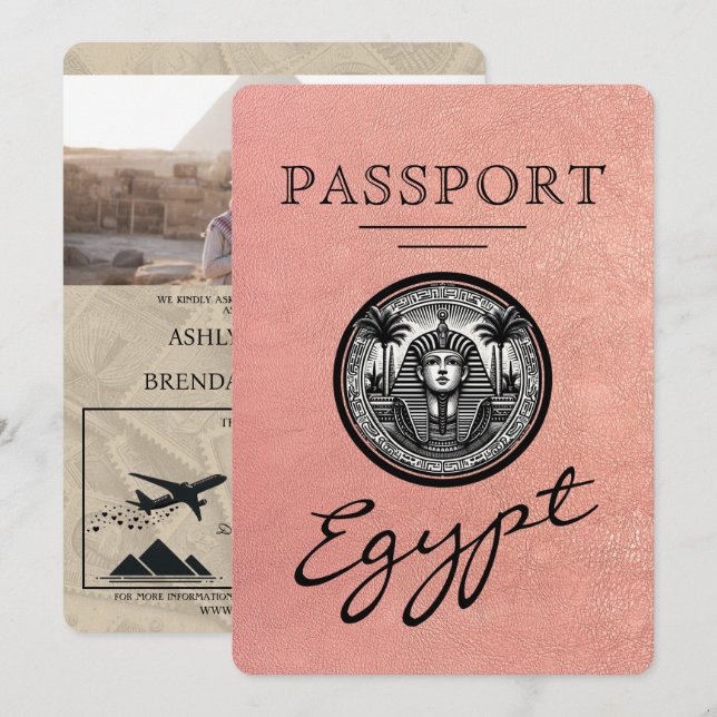 Convite de Casamento com Passaporte do Egito em Ro (Frente/Verso)