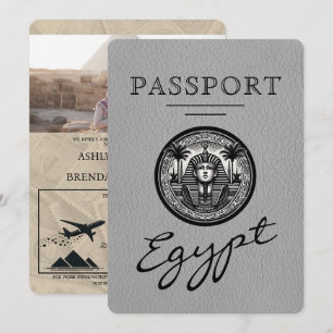 Convite de casamento com passaporte egípcio cinza