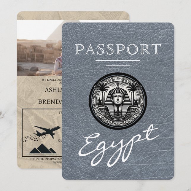 Convite de casamento com passaporte egípcio pratea (Frente/Verso)
