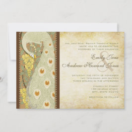 Convite de Casamento com Pássaros Pavão Art Nouvea