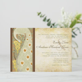 Convite de Casamento com Pássaros Pavão Art Nouvea