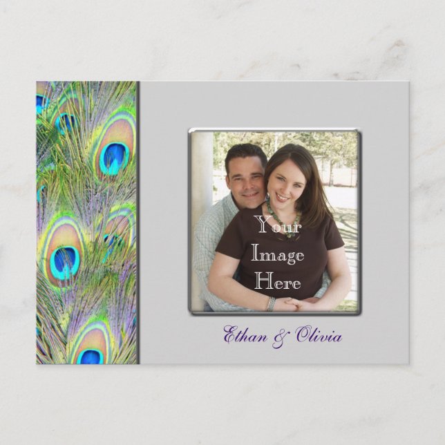 Convite de casamento com pavão Save The Date (Frente)