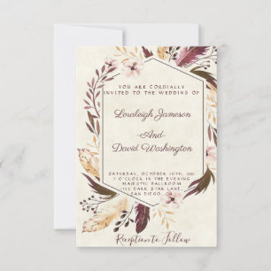 Convite de casamento com penas boho