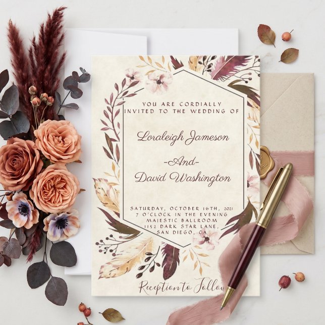 Convite de casamento com penas boho (Criador carregado)