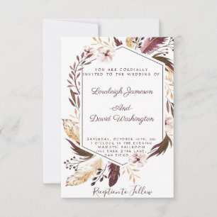 Convite de casamento com penas boho