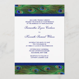 Convite de Casamento com Penas de Pavão Verde Esme