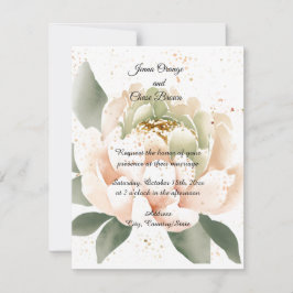 Convite de Casamento com Peônia em Aquarela