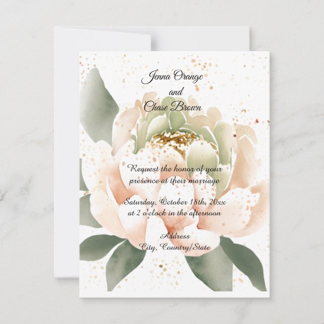 Convite de Casamento com Peônia em Aquarela (Frente)