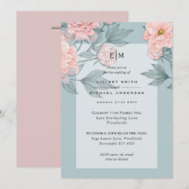 Convite de Casamento com Peônias Rosa Bege para Re