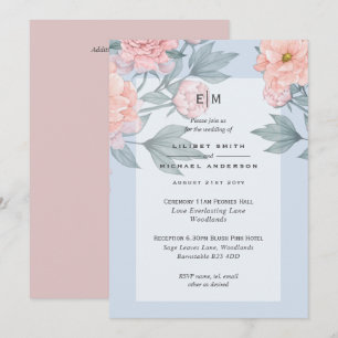 Convite de Casamento com Peônias Rosa Bege Receção