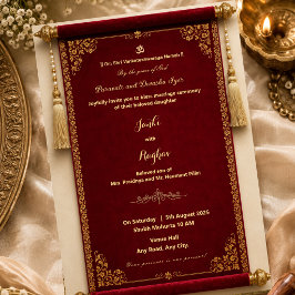 convite de casamento com pergaminho vermelho do su