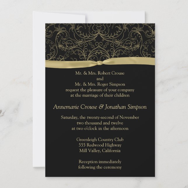 Convite de Casamento com Pergaminhos e Fita Dourad (Frente)
