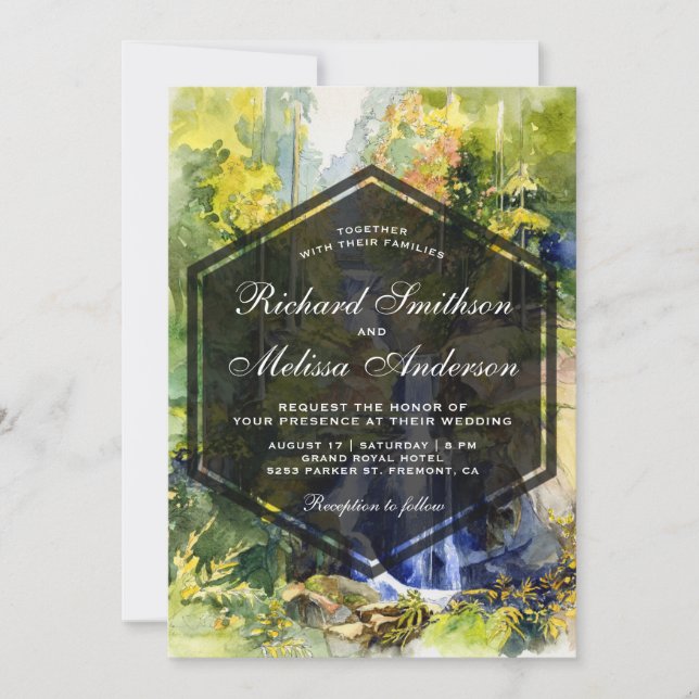 Convite de Casamento com Pintura de Paisagem de Ca (Frente)