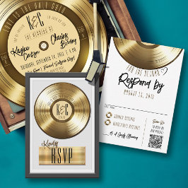 Convite de Casamento com Placa de Vinil de Ouro Só