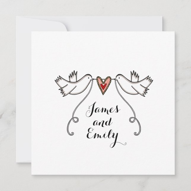 Convite de Casamento com Pombas Brancas Personaliz (Frente)