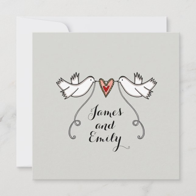 Convite de Casamento com Pombas Brancas Personaliz (Frente)