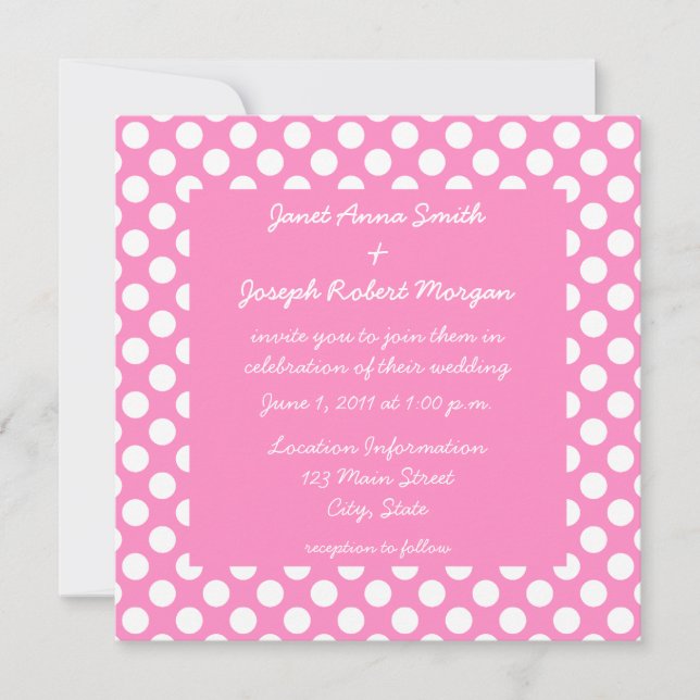 Convite de Casamento com Pontos Pink e Branco (Frente)