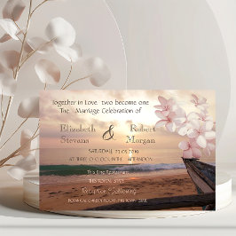 Convite de Casamento com Pôr do Sol na Praia e Plu